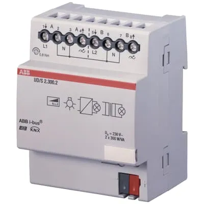 ‏اکچویتور دیمر یونیورسال ⁦KNX ABB⁩، ۲ کانال ⁦300 VA⁩ – ⁦UD/S 2.300.2⁩